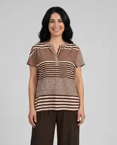 Camiseta Rayas Cuello Mao Marrón