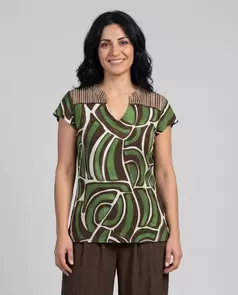 Blusa Estampada Escote Pico Verde