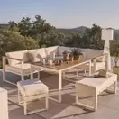 Ezra - Salón de exterior de 8 plazas de aluminio, madera de acacia y poliéster reciclado beige