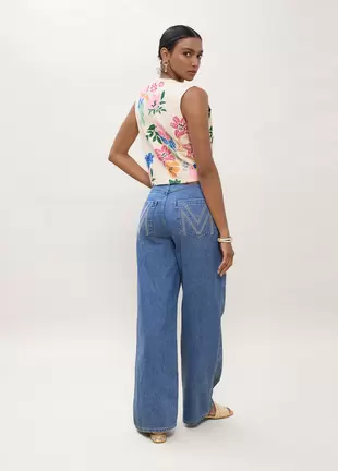 Embroidered Pocket Wideleg Pants M