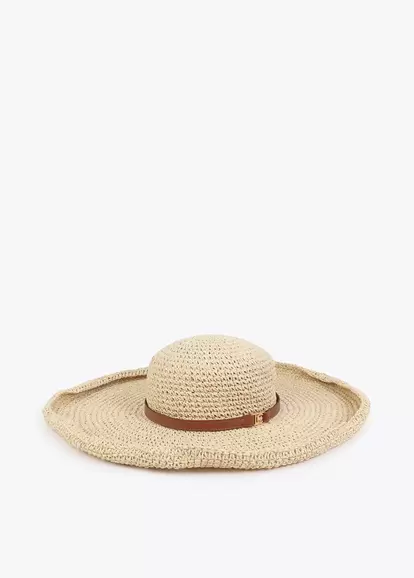 Wide brim raffia-effect hat