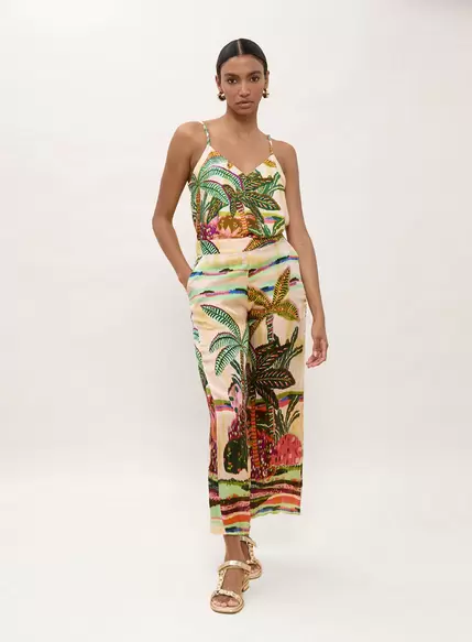 Multicolor Palm Tree Print Pants