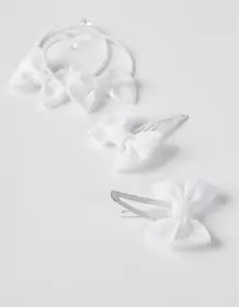 2 Hairpins + 2 Bobbles with Bow for Babies and Girls, White