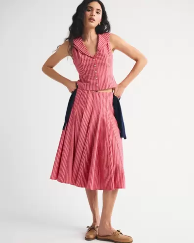 High Rise Godet Midi Skirt