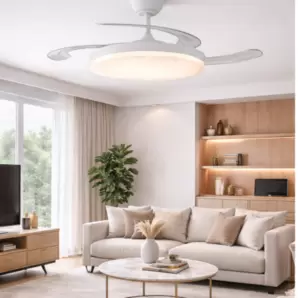 Ventilador de techo Luna LED 45w 3CCT integrado acabado blanco estilo moderno aspas plegables motor DC 106cm Ø