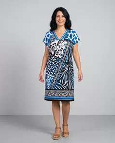 Vestido Print Animal Con Cenefa Azul Azul