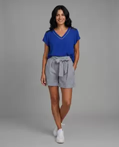 Bermuda Fluida Cintura Ajustable Azul Medio