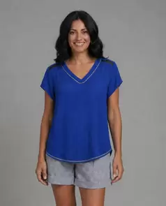 Blusa Azul Cuello De Pico Azul Cobalto