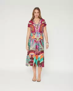 Vestido Estampado Con Strass Magenta