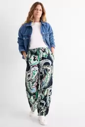 Pantalón de tela - mid waist - wide leg - estampado
