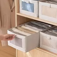 4 Pack Foldable Clothes Storage Bins, Linen Closet Organizer with Handles and Window, Storage Baskets for Organizing Clothes and Books, 39.9×10.9×17cm