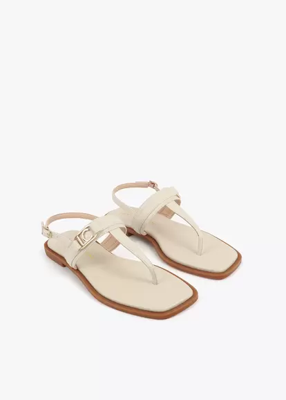Flat Sandal with Toe Strap and Logo Buckle