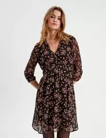 Robe évasée manches 3/4 noir femme