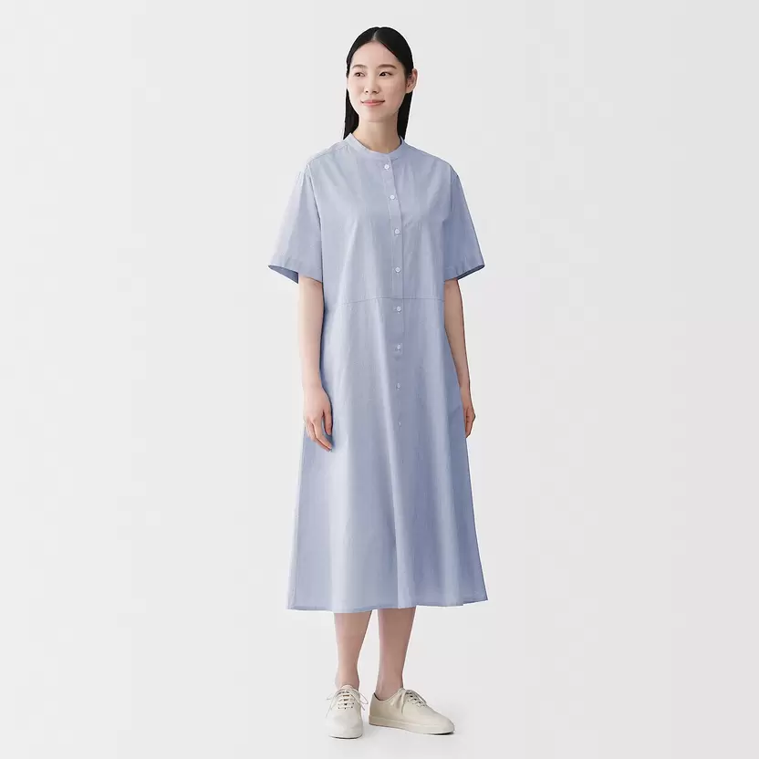 Vestido camisero con cuello mao de algodón orgánico Cool Touch para mujer