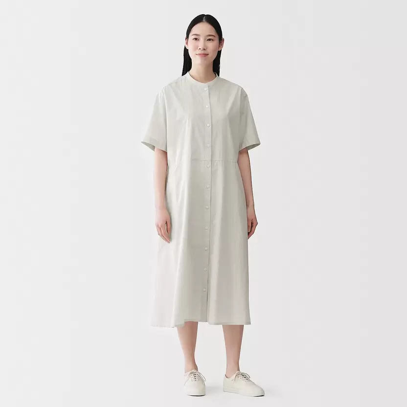 Vestido camisero con cuello mao de algodón orgánico Cool Touch para mujer