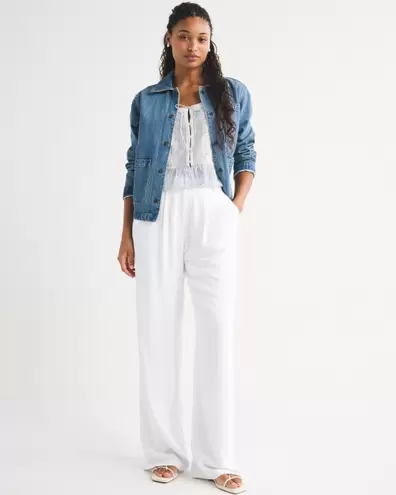 Curve Love A&F Sloane Linen-Blend Tailored Wide Leg Pant