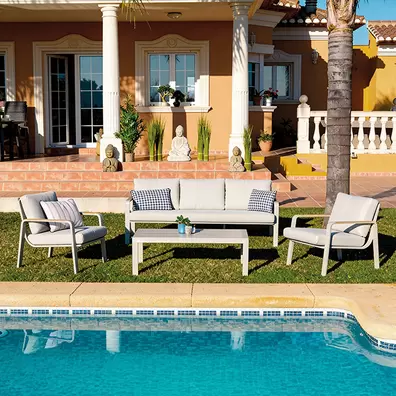 Conjunto Capri Mesa + Sofá 3 Plazas + 2 Sillones Individuales