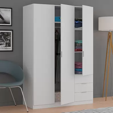 Armario 3 Puertas + 3 Cajones 180x121x52cm - Blanco