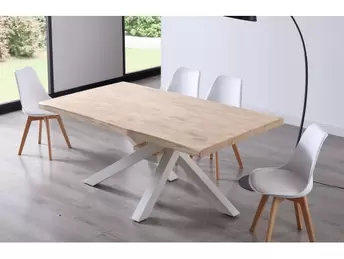 Mesa comedor de 180 cm tapa con forma color roble nordish-blanco