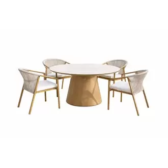 Comedor de Jardín Redondo Aluminio Imitación Madera ATENAS-GALES