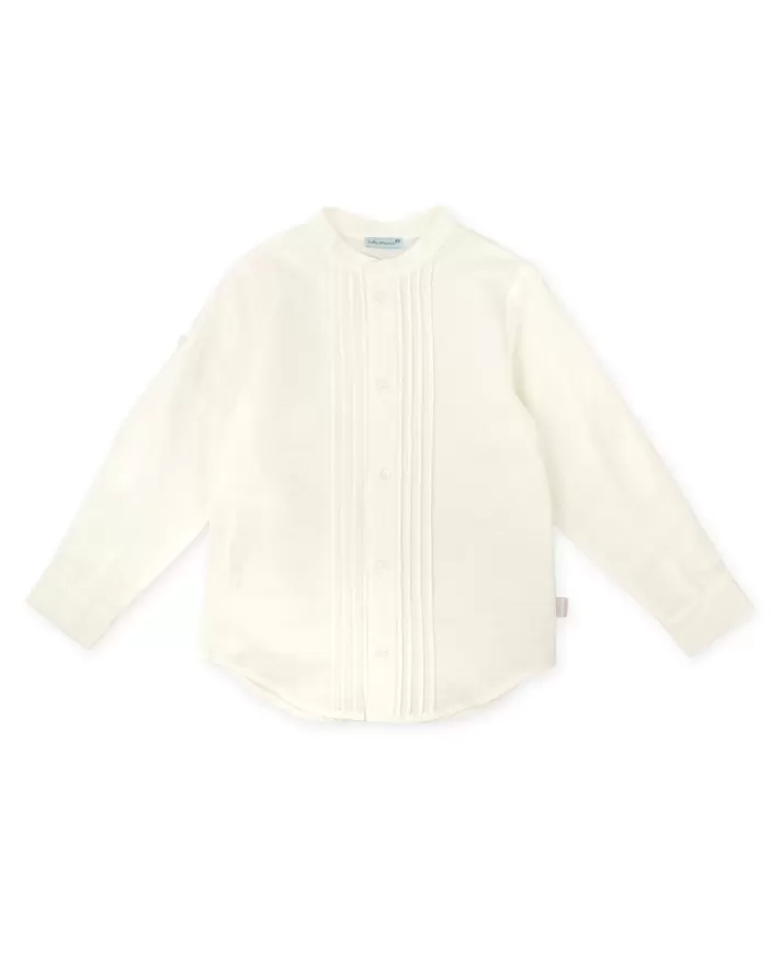 CAMISA MANGA LARGA LINO MAO PLIEGUES BLANCO