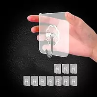 10 Pack Adhesive Hooks Wall Mounted Hanging Hooks Heavy Duty Towel and Coat Hooks Transparent Waterproof Hook for Bathroom Shower Kitchen Keys Door Outside Home Improvement