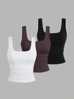 Sweetra Camiseta sin mangas de unicolor casual para mujer en verano