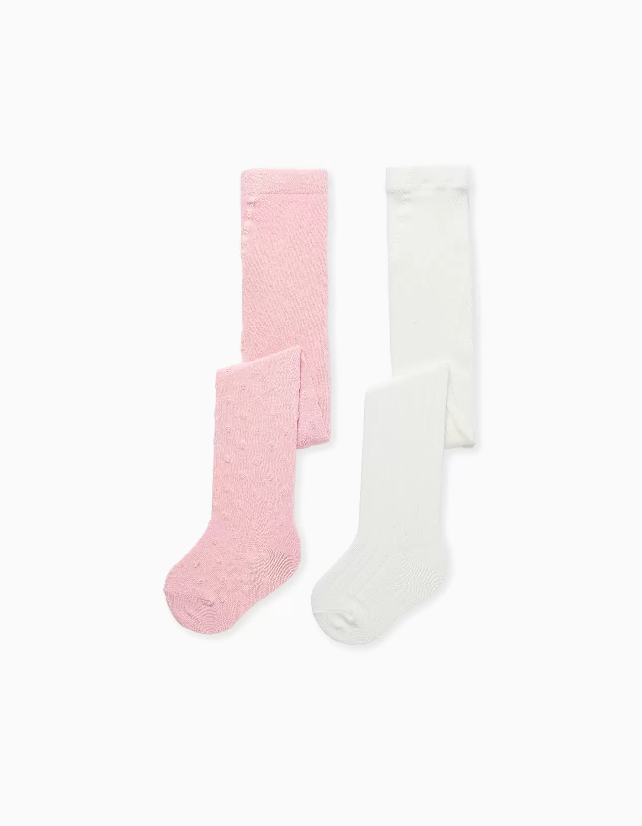 2 pairs of ribbed/jacquard tights for newborn and baby girls, white/pink