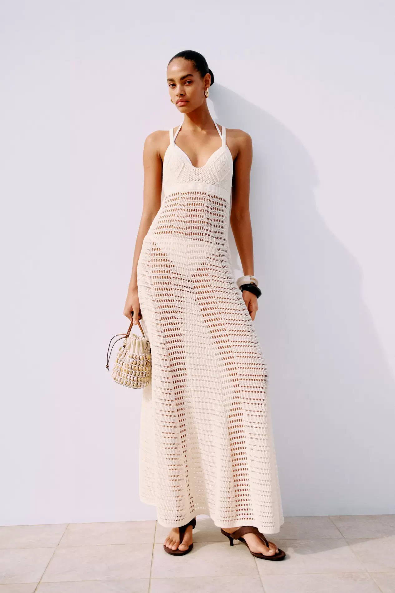 Maxivestido efecto crochet