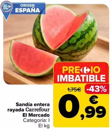 Carrefour El Mercado - Sandía Entera Rayada 