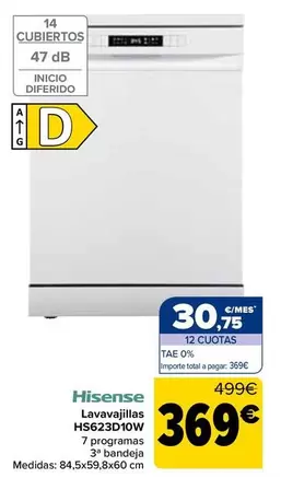 Hisense - Lavavajillas HS623D10W