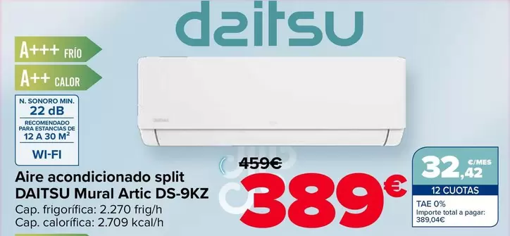 Daitsu - Aire Acondicionado Split Mural Artic DS-9KZ