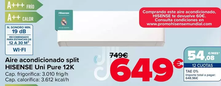 Hisense - Aire Acondicionado Split Pure 12K