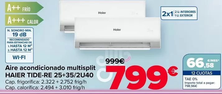 Haier - Aire Acondicionado Multisplit TIDE-RE 25+35/2U40