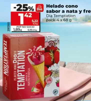 Dia Temptation - Helado Cono Sabor A Nata Y Fresa