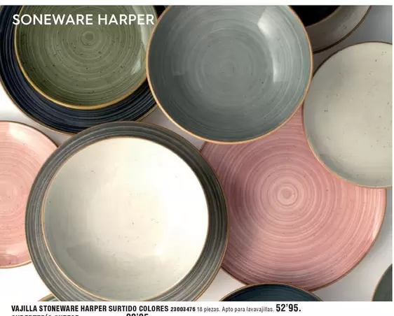 Vajilla Stoneware Harper Surtido Colores