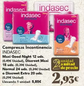 Indasec - Compresas Incontinencia Maxi Good Night 12 Uds.