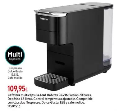 Nespresso - Cafetera Multicapsula 4en 1 Habitex Cc216