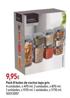Pack 8 Botes De Cocina Tapa Gris
