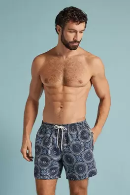 Bañador Bóxer con Estampado Mosaico Tonos Azules