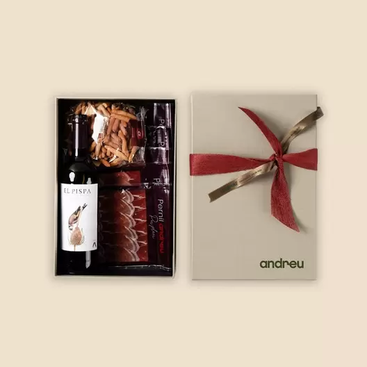 Cesta de jamón y vino