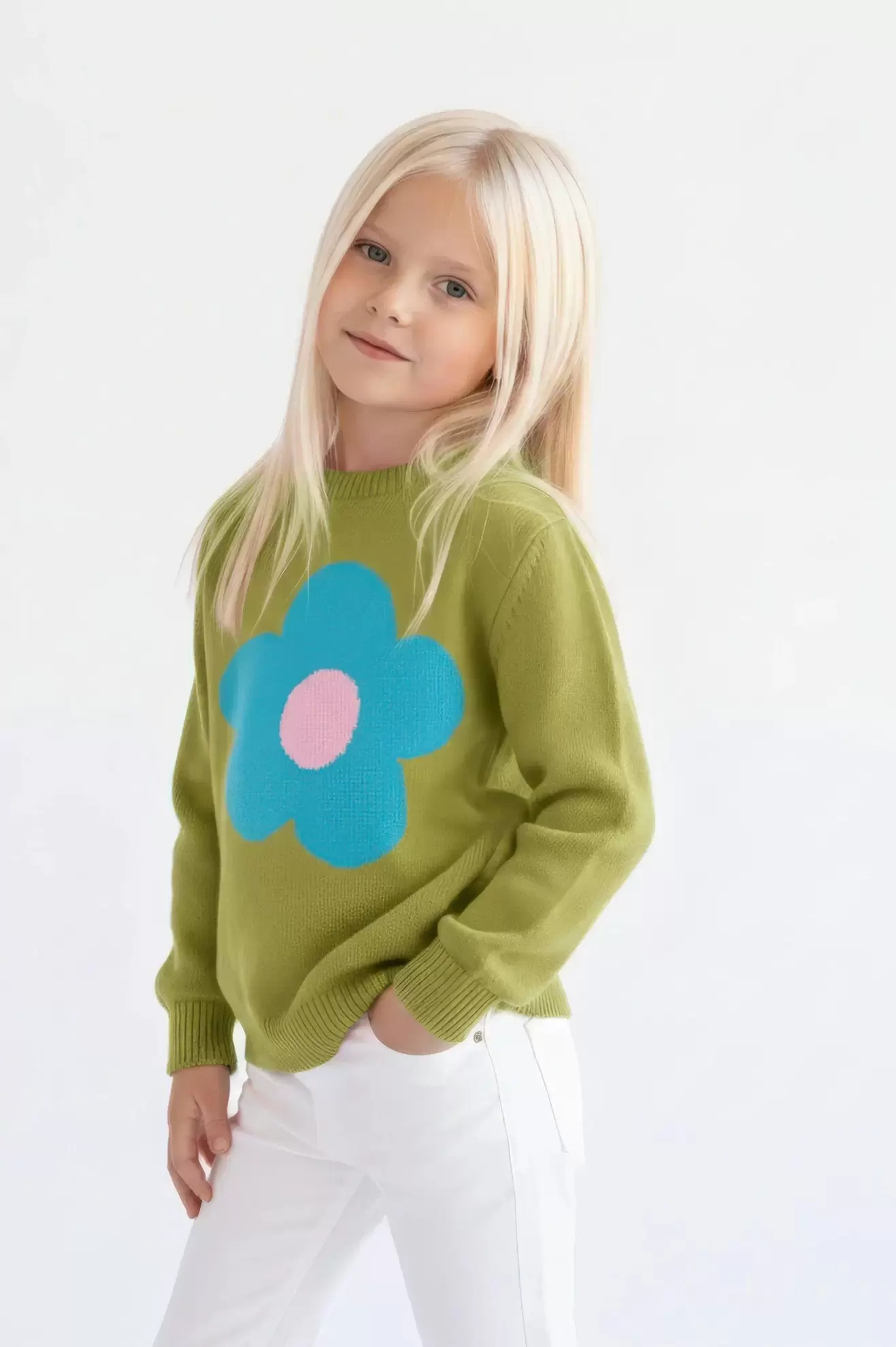 GREEN COTTON CHILDREN'S JERSEY FLOWER
