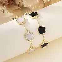 Lucky Flower Bracelets Set of 2 for Women, Dainty Floral Chain Link, Cute and Classic Jewelry Accessory, Great for Daily Wear and All Occasions