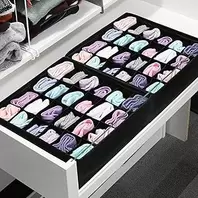 Underwear & Socks Storage Box - 24 Grids Foldable Closet Space Saving Organizer, Black