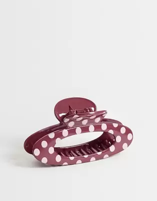 ASOS DESIGN - Pinza para el cabello grande ovalada con diseño de lunares
