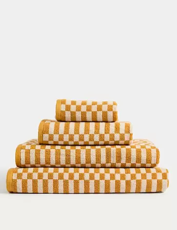 Toalla 100 % algodón con diseño de cuadros geométricos