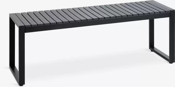 SAUNTEBanco de jardín SAUNTE A120xP35 negroKLINTBanco de jardín KLINT A125xP58 grisTUSTENBanco de jardín TUSTEN A140xP53 madera dura blanco