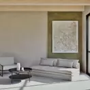 Clio - Sofá cama de 2/3 plazas con arcón de tela reciclada beige