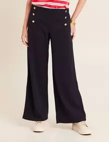 Pantalon coupe large à pont bleu foncé femme