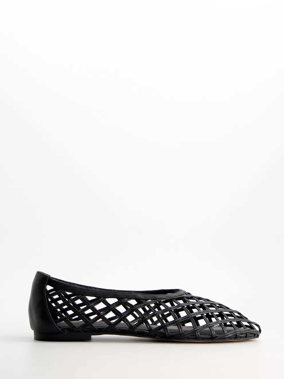 Mesh ballerinas with a leather effect - Gravel